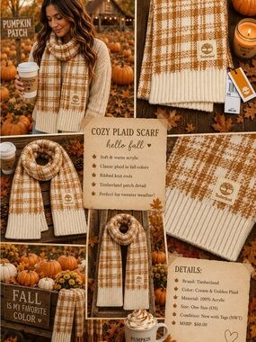 Timberland Cream & Golden Plaid Knit Scarf